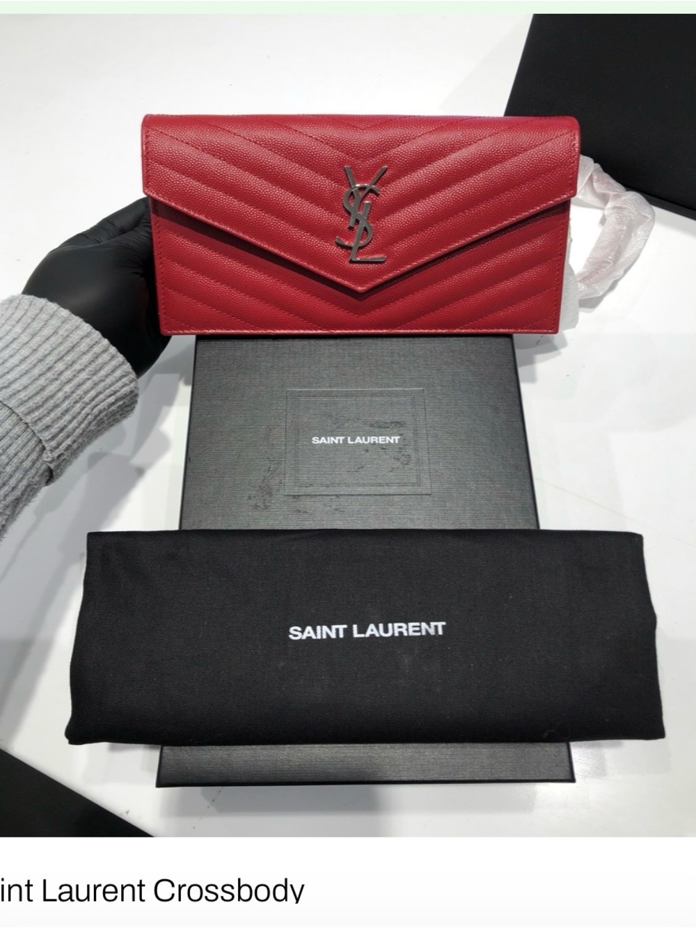 Saint Laurent Red Quilted Envelope Crossbody with YSL Logo